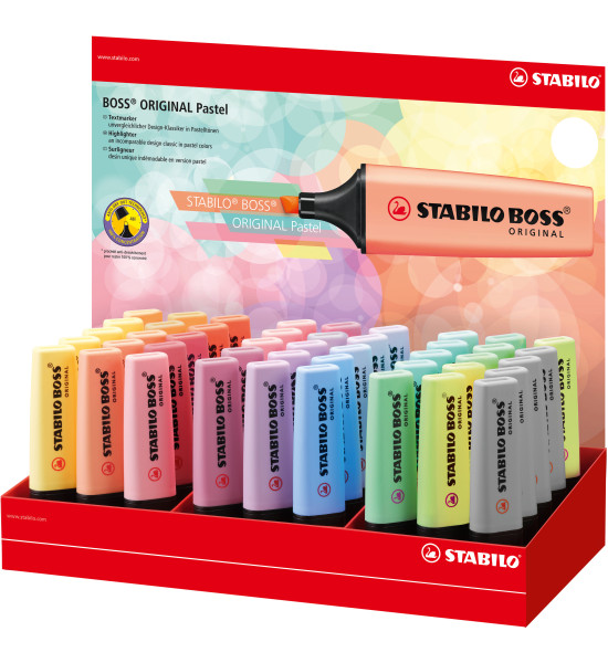 Resaltador, Boss, Punta Biselada 2.0-5.0 mm, Colores Pastel, Exh x 45 Unds. 14 Colores Surtidos.